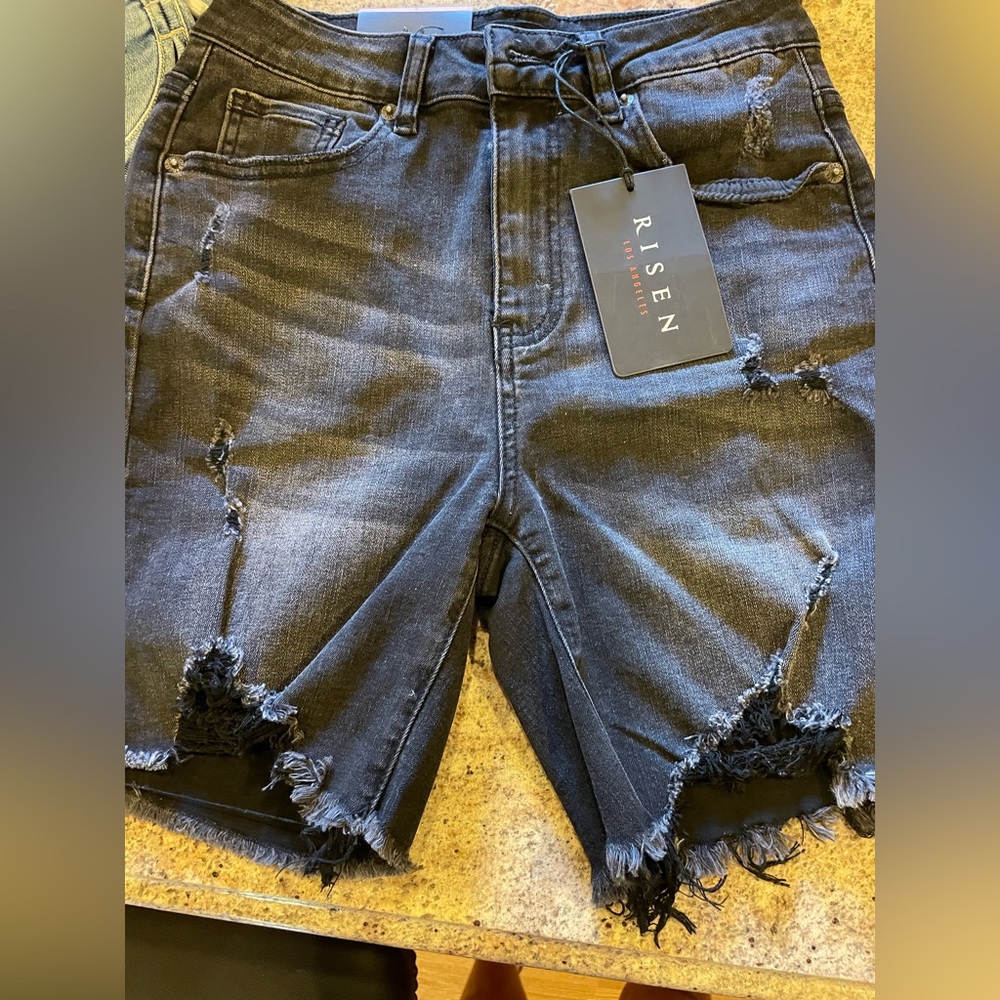 NWT Risen Black Distressed Bermuda Shorts